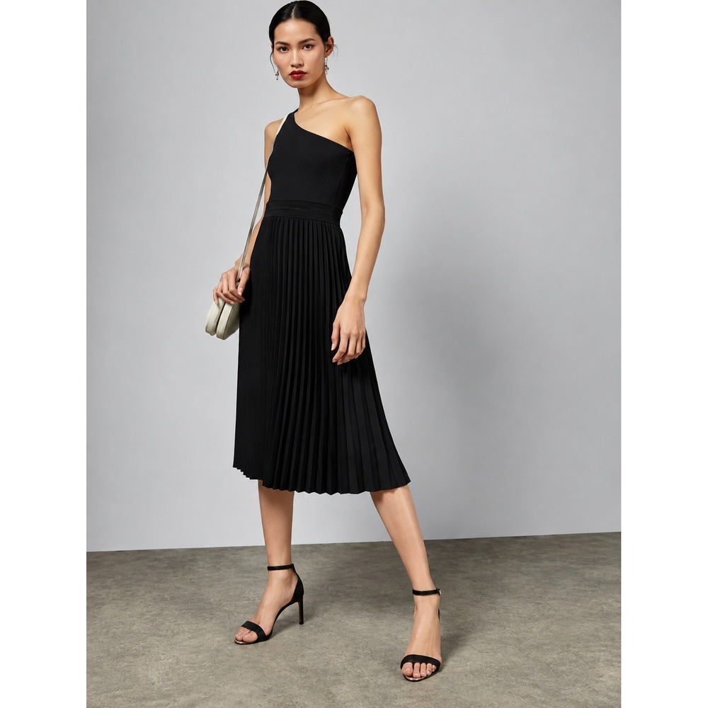 Ted Baker London | Miriom One-Shoulder Pleated Midi Dress Black | Sz 2